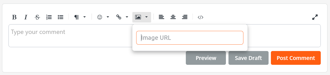 In the text editor, click the image icon and either upload or paste a url to upload your image/video